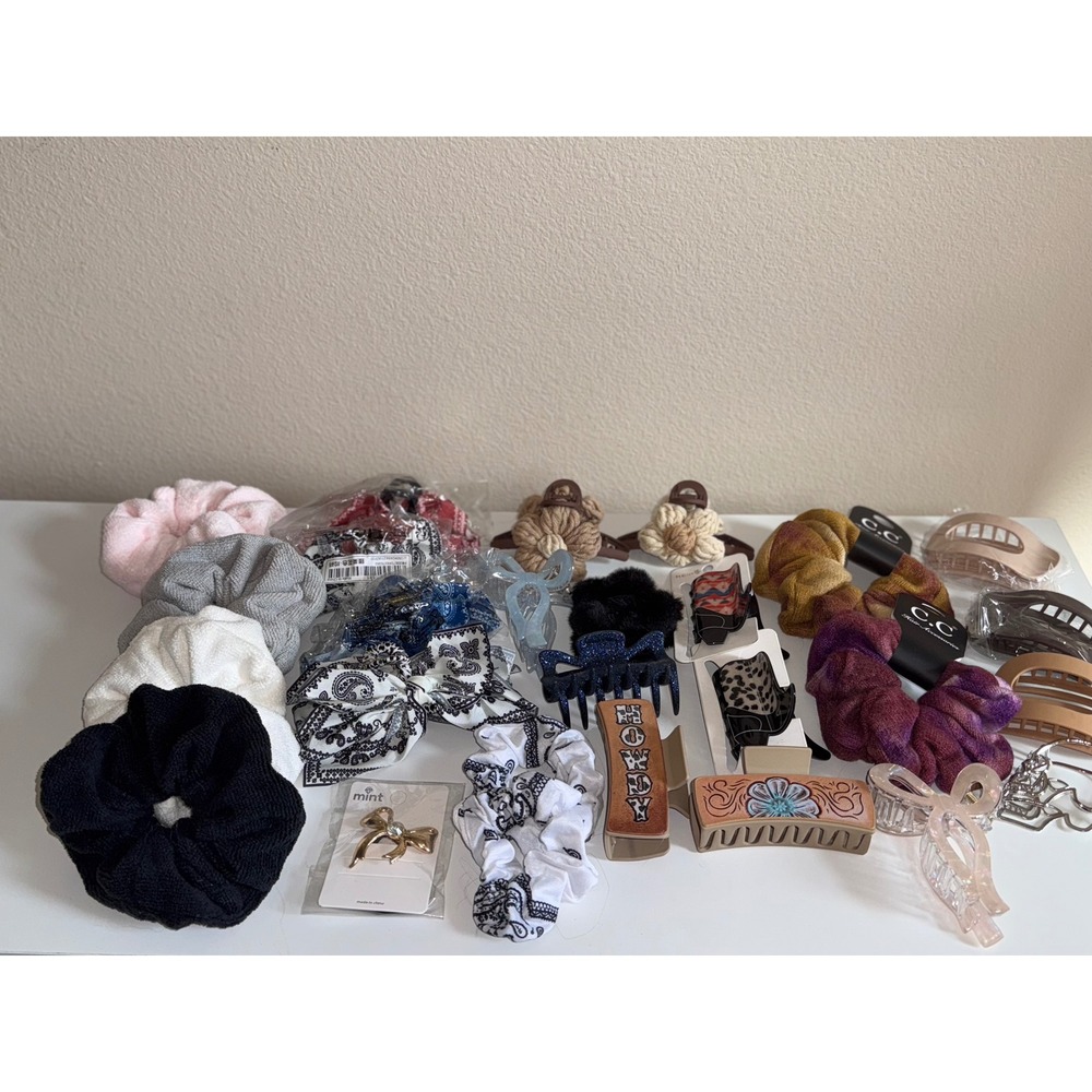 Huge Hair Accessory Bundle CC Scrunchies Western Claw Clips Bows 20+ Pieces NEW